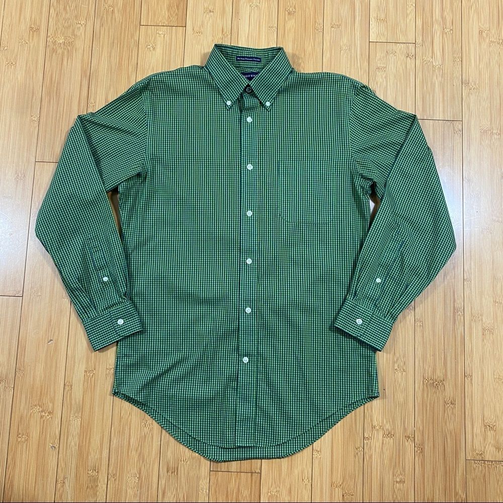 Lands End Mens Medium Dress Shirt - Blue & Green Plaid
